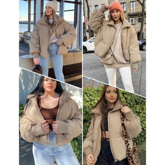 Women’s Khaki Winter Cropped Coat Short Warm Imported Quilted Puffer Jacket - Picture 6 of 6